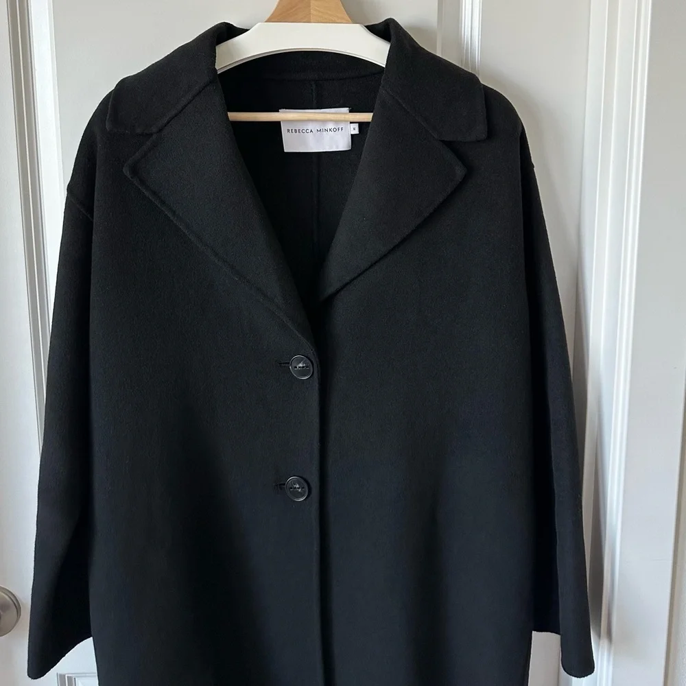Rebecca Minkoff Relaxed Double Face Black Wool Blend Coat-M - Picture 5 of 11